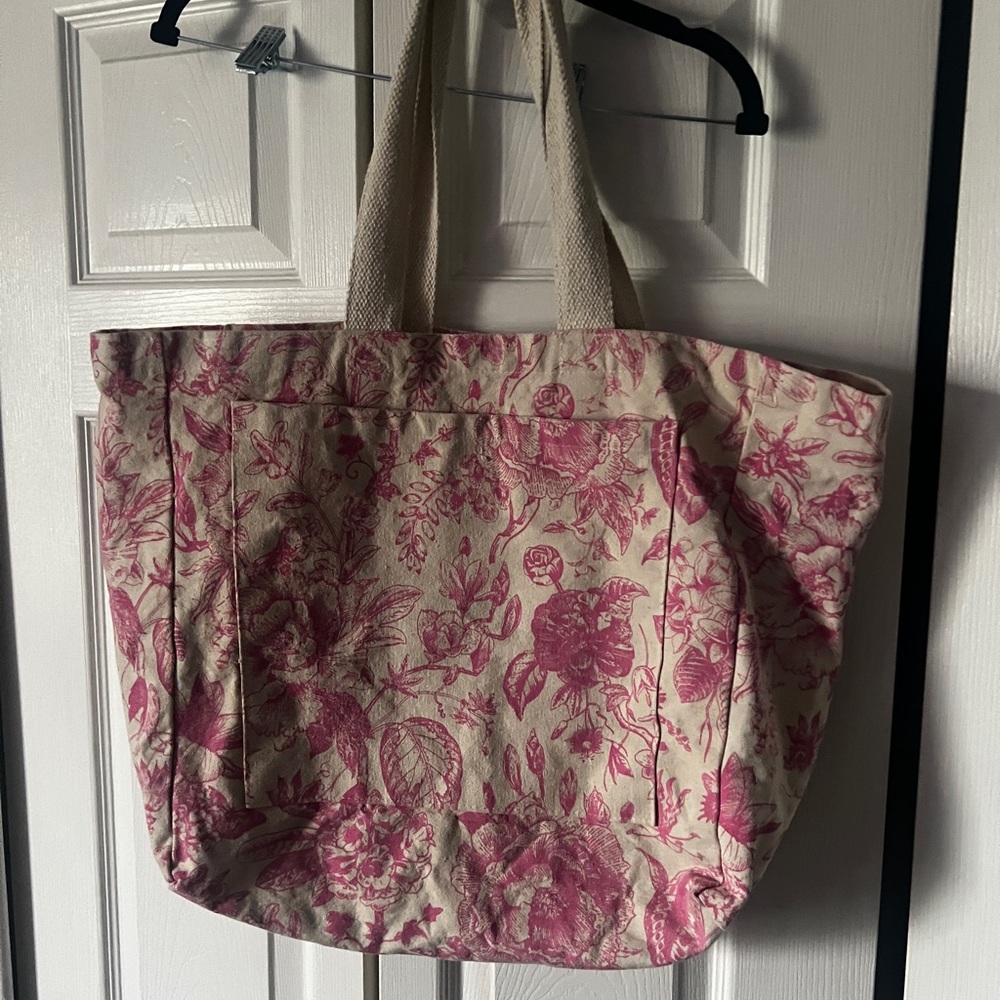Floral Canvas Tote Bag in Pink and Cream - Picture 5 of 8
